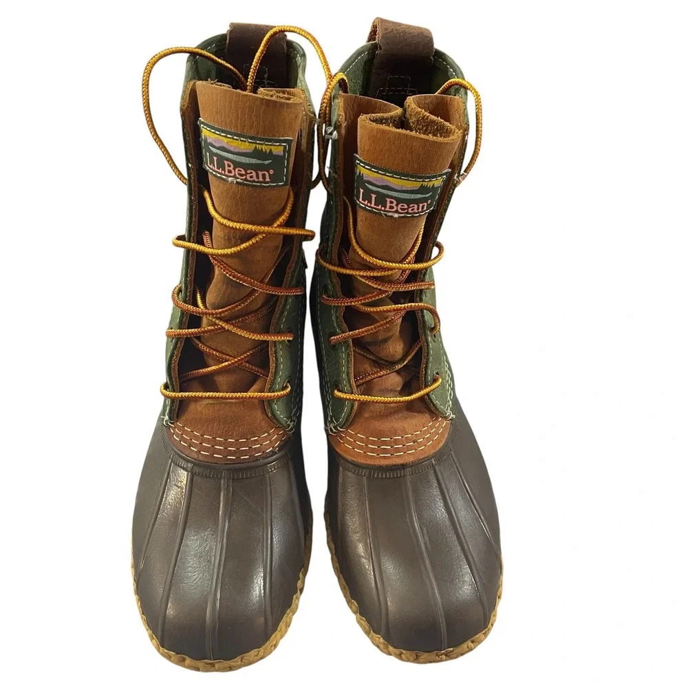 Vintage LL Bean Duck Boots Womens Size 7 Green Brown Leather Duck Boots USA Made
